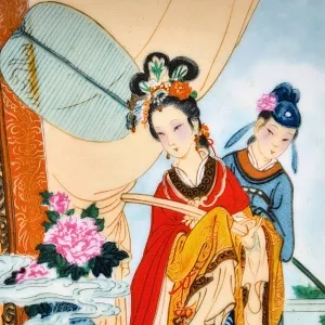 Коллекционная Номерная Тарелка «Китайская красавица и служанка» Фарфор, Китай -1986 год. 