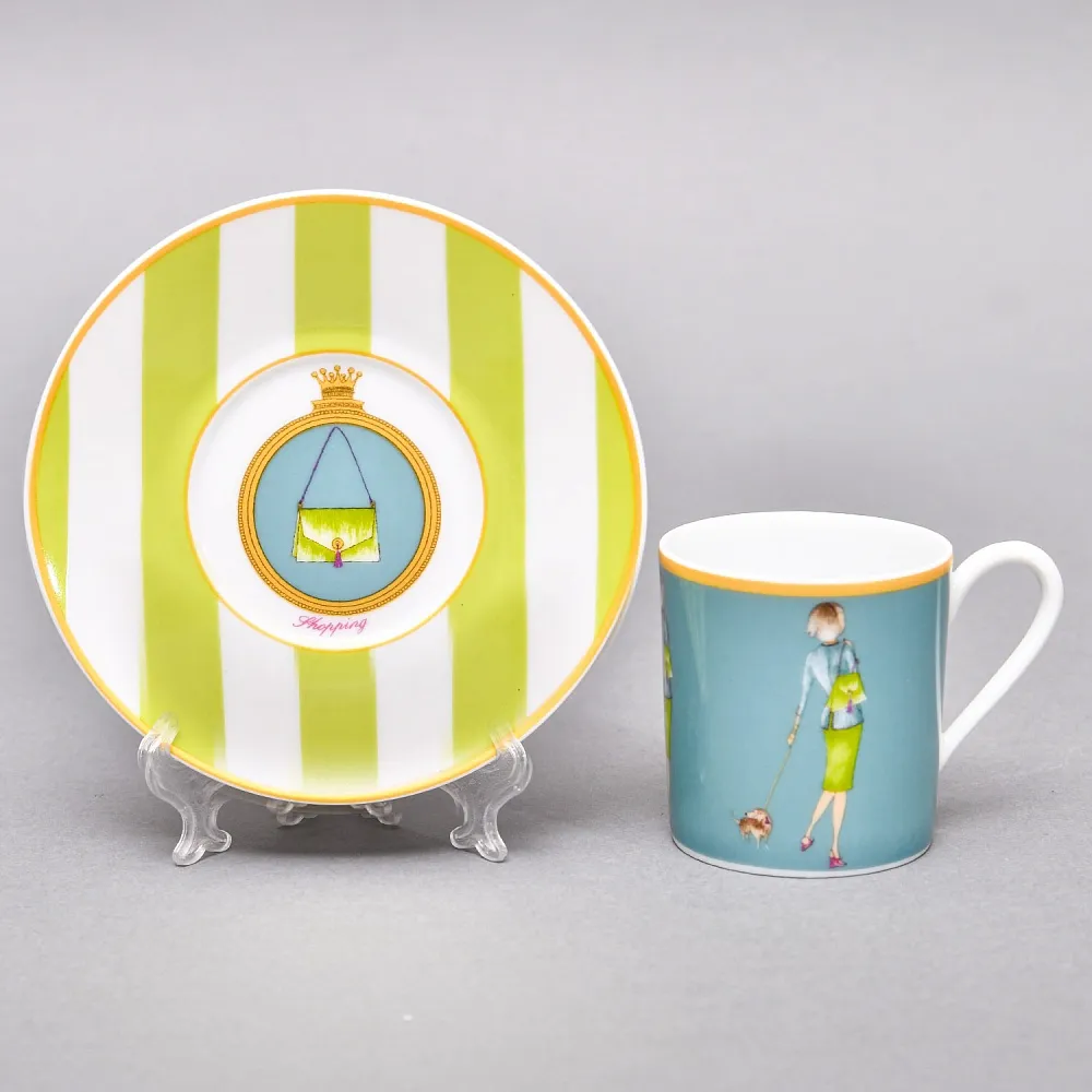 Набор из 4-х Кофейных пар «За покупками - Shopping», Limoges Medard de Noblat Франция, конец ХХ века.