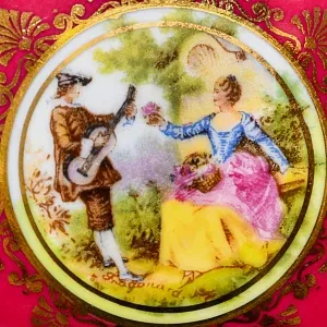 Антикварная Фарфоровая Шкатулка - Бонбоньерка «Дама с Кавалером - Свидание», DW Karlsbad, Германия 20-е гг.