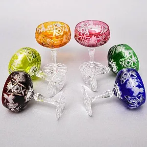 Набор 6-ть фужеров для шампанского или «Креманок» из Цветного Хрусталя серия «Виноград»