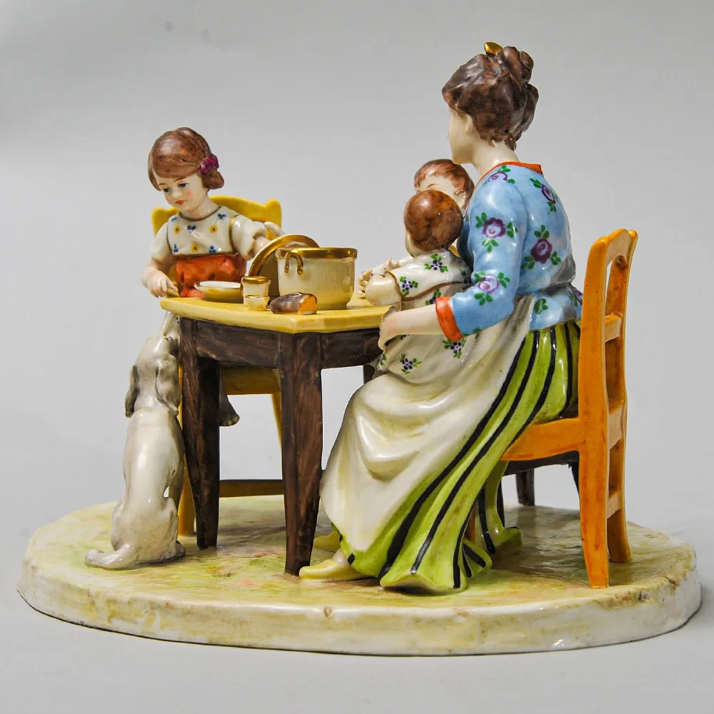 Антикарная Фарфоровая Статуэтка «Едоки каши. Завтрак», Aсkermann & Fritze начало ХХ века.
