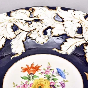 Коллекционное Фарфоровое Блюдо - Тарелка «БУКЕТ», Кобальт, MEISSEN Германия - середина ХХ века. 