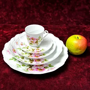 Фарфоровый Сервиз «Эгоист» - 5 предметов из серии «Шиповник», Limoges Франция -1979 год.