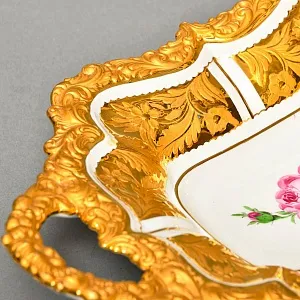 Фарфоровая Сухарница с ручками - Блюдо «Роза Мейсена», MEISSEN Германия, 1924 - 1934 годы.