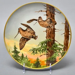 Коллекционная Фарфоровая Тарелка - Блюдо «Дикая Природа. Летящие Бекасы», KAISER Германия. 