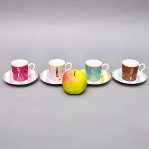 Набор из 4-х Кофейных пар «За покупками - Shopping», Limoges Medard de Noblat Франция, конец ХХ века.