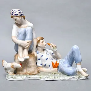 Большая Коллекционная Фарфоровая статуэтка «Бездельники», Россия ДФЗ Дулево. 