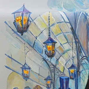 Авторская Картина на Винтажном Бидоне «Паровоз, Перрон и Любовь» - «Зонтичница» или Ёмкость - для хранения зонтов и тростей .