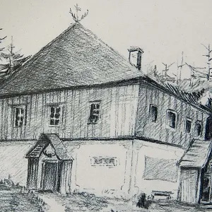 Бисквитная Графика, Декоративная Тарелка «ОХОТНИЧИЙ ДОМ» Фарфор, Германия - 1984г.