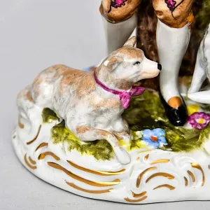 Коллекционные Парные Фарфоровые статуэтки «Пастух и Пастушка. Игра на волынке», Karl Klette Германия.