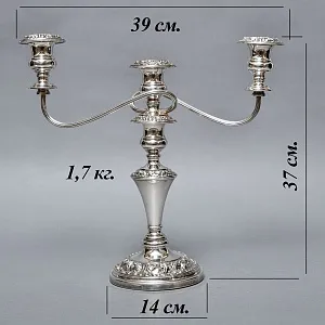 Старинный Канделябр - Подсвечник на Три Свечи, Silverplated SHEFFIELD Англия, начало ХХ века.