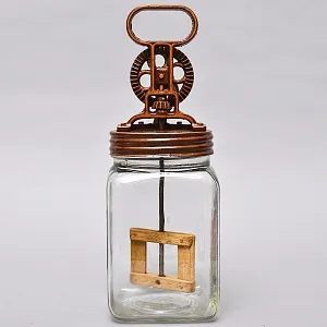 Старинная Кухонная Механическая Маслобойка, Стекло / Металл, Германия середина ХХ века. 