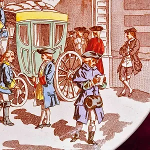 Антикварная Тарелка «Почтовый экипаж», Фаянс Sarreguemines, Франция конец XIX века.