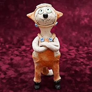 Авторская Коллекционная Керамическая Статуэтка «Кот Мечтатель», Шамотная Глина, Россия.