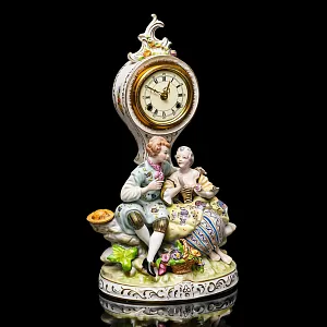 Редкость! Механические Фарфоровые Часы с боем «Свидание на пленэре», Franz Hermle & Sohn Германия 50 гг.