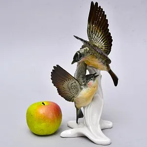 Пара Птиц - Фарфоровая Статуэтка «Хохлатые Жаворонки», Карл Энс / Karl Ens, Германия 50 гг.