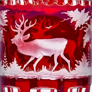 Винтажная Ваза «Охота» Рубиновый Хрусталь, Egermann, Богемия, Чехия, середина ХХ века.