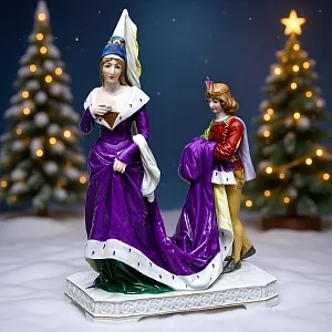 Антикварная Фарфоровая статуэтка «Средневековая дама с пажом», Dressel & Kister Passau Германия.