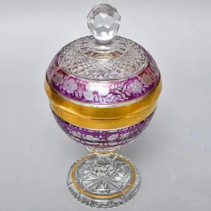 Винтажная Хрустальная Ваза с крышкой - Конфетница - Доза, Egermann, Богемия, Чехия 50-е гг. 