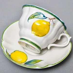 Авторский Чайный сервиз на 4 персоны «Лимоны», фарфор, ручная роспись, Гжель Россия -2000 г..