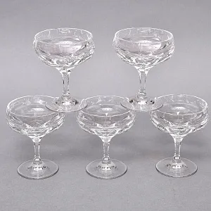 Набор Хрустальных Фужеров для Шампанского или Креманки серия «ANTIKA» - 5 штук, NACHTMANN Германия 70 гг.