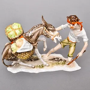 Редкость! Фарфоровая статуэтка «Мальчик и осел», KAISER Германия, 1970 - 1979 годы.