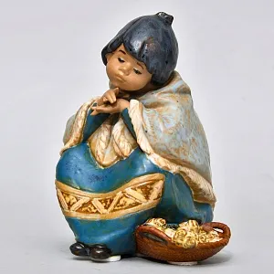 Фарфоровая статуэтка «Мексиканская Девочка с корзиной роз», Lladro серия Грес, Испания.