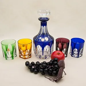 Набор для Виски Графин и 4-е Стакана серия «ANTIKA» Цветной Хрусталь, NACHTMANN Германия, 70 -е годы.