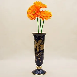 Кобальтовая Винтажная Ваза коллекция «Золотой Нарцисс» LINDNER Kups Bavaria, Германия 60гг.