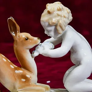 Фарфоровая статуэтка «Путти и олененок», Hutschenreuther, Германия - 1955 год..