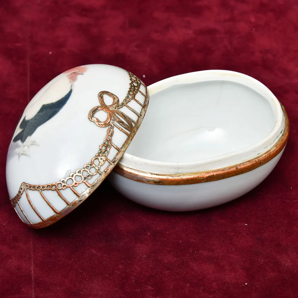 Антикварная Фарфоровая Шкатулка - Бонбоньерка «ПЕТУШОК», Франция - начало ХХ века.