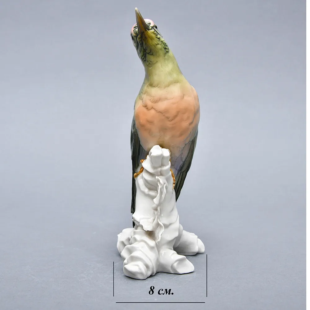 Птица - Фарфоровая статуэтка «Зелёный дятел», Карл Энс / Karl Ens, Германия, 30-е годы ХХ века.