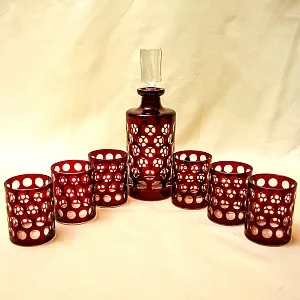 Набор для Виски Графин и Стаканы «Таüsend Aügen» Цветной Хрусталь, WMF Crystal Cabinet Германия.