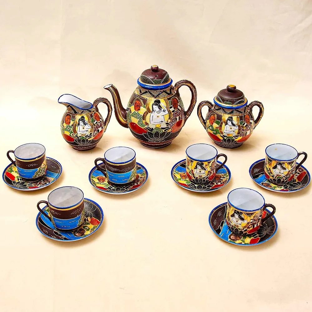 Антикварный Чайный фарфоровый сервиз в стиле Satsuma, Япония, FUTAJI, первая половина ХХ века.