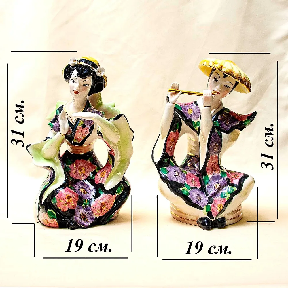 Парные Статуэтки «ДУЭТ - КИТАЙСКИЕ МУЗЫКАНТЫ», Фаянс CIA MANNA, Италия 70 гг.