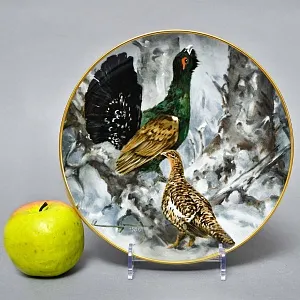 Коллекционная Фарфоровая Тарелка - Блюдо «Дикая Природа. Глухарь и глухарка», KAISER Германия. 