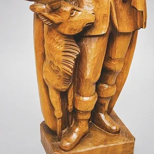 Большая Коллекционная Деревянная статуэтка «Охотник с Оленем», Германия середина ХХ века.