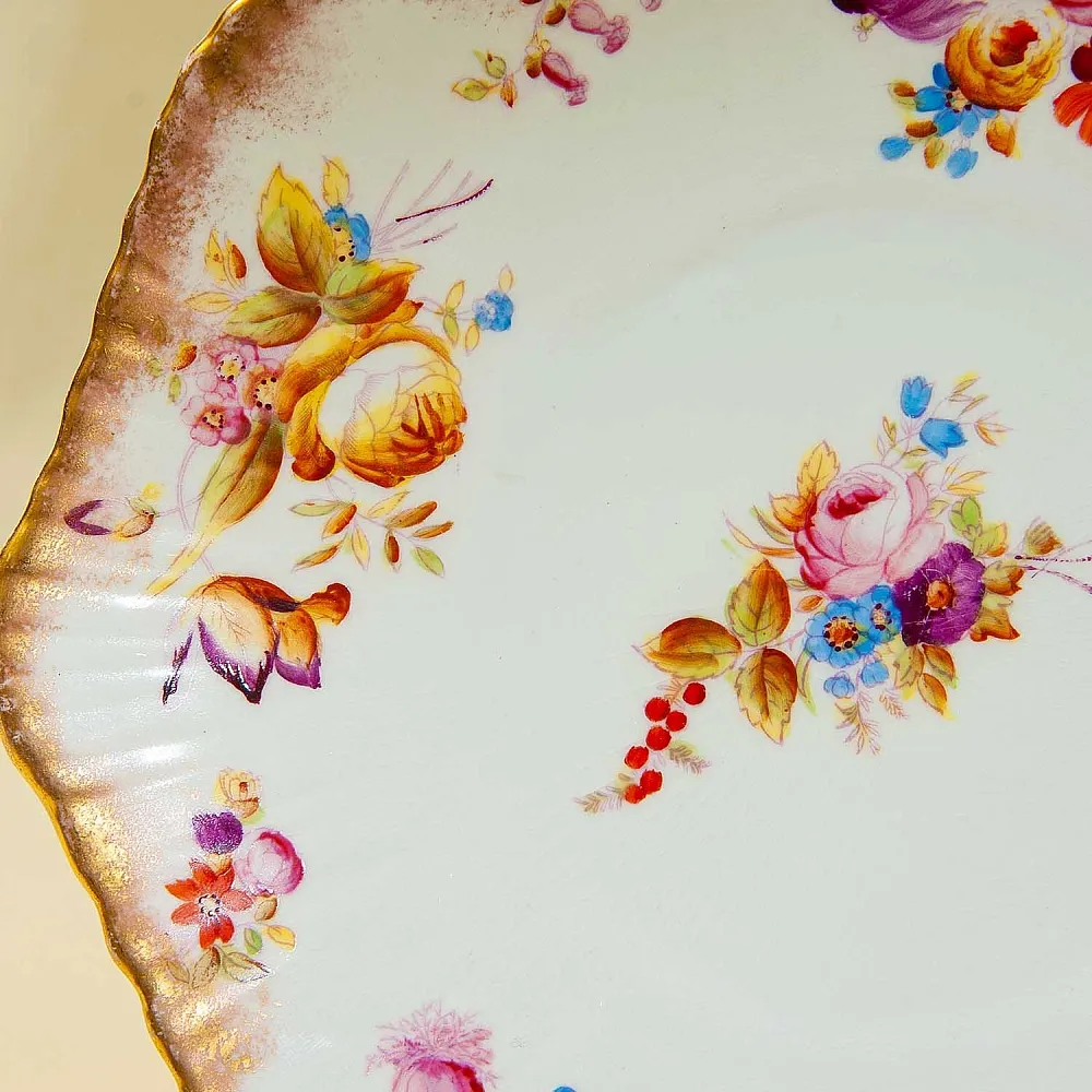 Антикварный Фарфоровый Десертный набор тарелок «Летний сад», Англия, конец ХIX - начало ХХ века.