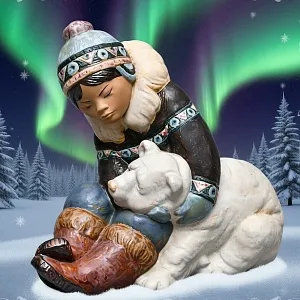 Коллекционная Фарфоровая статуэтка «Мальчик эскимос с медвежонком», Грес Lladro, Испания.