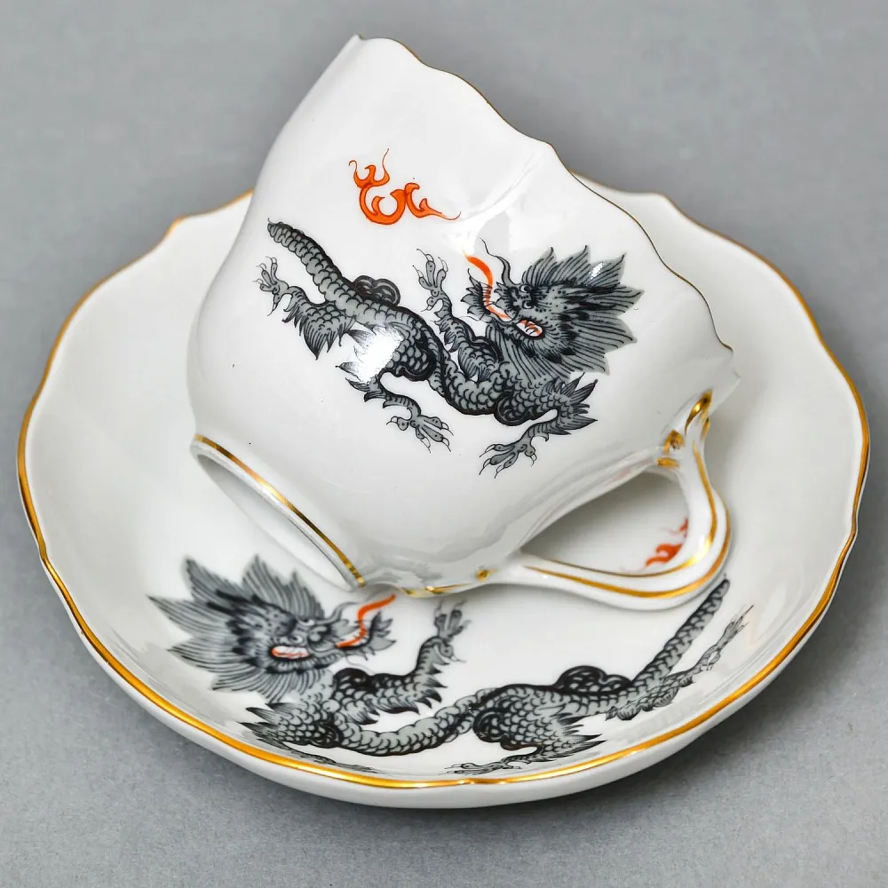 Коллекционная Кофейная пара «Серый Дракон», Фарфор, MEISSEN Германия, первая половина ХХ века.