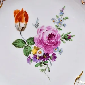 Антикварное Фарфоровое Блюдо - Тарелка «Букет с тюльпаном и розой», MEISSEN Германия.