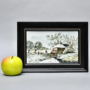 Фарфоровый Пласт - Картина - Панно «Сельский пейзаж. Мельница», Royal Delft Голландия 50 гг.