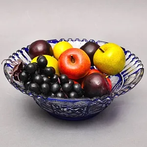 Винтажное Блюдо - Фруктовница «Синие Цветы» из Цветного Хрусталя, SCHONBORNER, Германия 60-е гг.