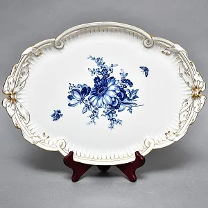 Большое Коллекционное Фарфоровое Блюдо - Тарелка - Поднос «Голубые цветы», MEISSEN Германия.