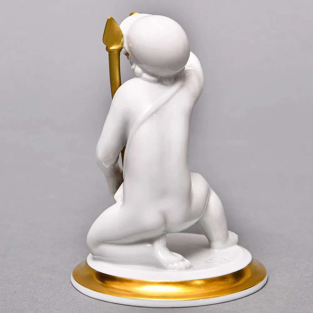  Антикварная Фарфоровая статуэтка «Мальчик c горном и копьем», ROSENTHAL Германия - 1924 год. 