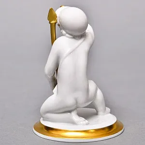  Антикварная Фарфоровая статуэтка «Мальчик c горном и копьем», ROSENTHAL Германия - 1924 год. 