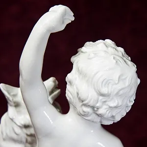 Большая Антикварная Авторская Статуэтка «Мальчик с собакой», Фарфор Villenauxe, Франция -30 гг.