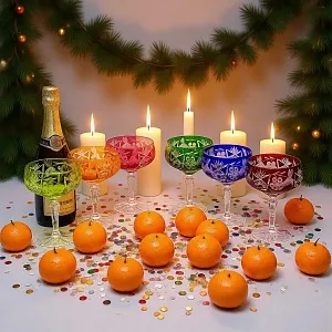 Набор 6-ть фужеров для шампанского или «Креманок» из Цветного Хрусталя серия «Виноград»