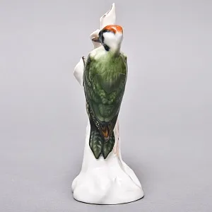 Птица - Фарфоровая статуэтка «Зеленый дятел на стволе дерева», ROSENTHAL Германия, 40-е годы.