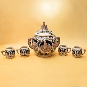 Крюшонница - Горшок для Глинтвейна «Старинные Замки» + 4-е Кружки Фаянс Германия